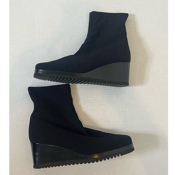 Women's Paul Green Black Sock Ankle Wedge Boots Booties Size 7.5 - Picture 1 of 10